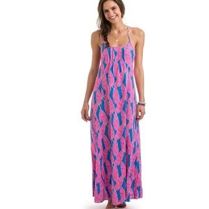 Vineyard Vines Pink and Blue Palm Print Maxi Dress